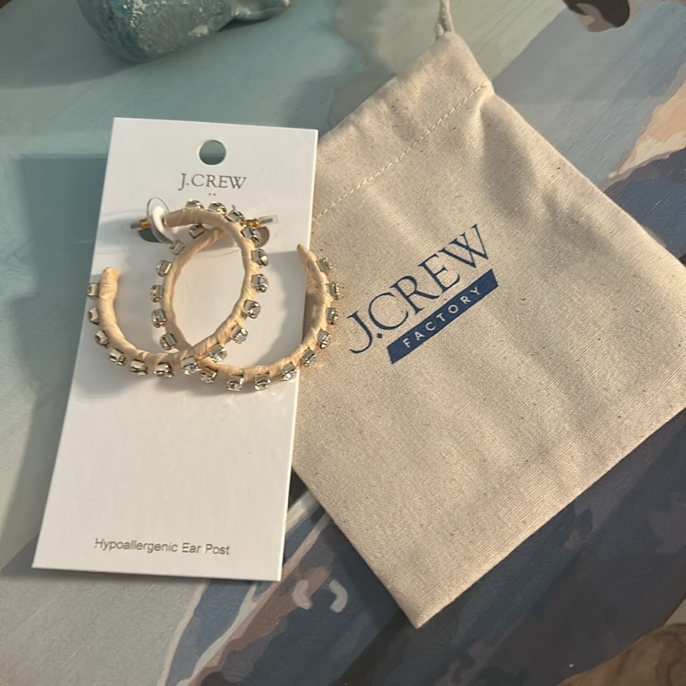 J crew hoop earrings . NWT. 2 inch wide. Rhinestones
